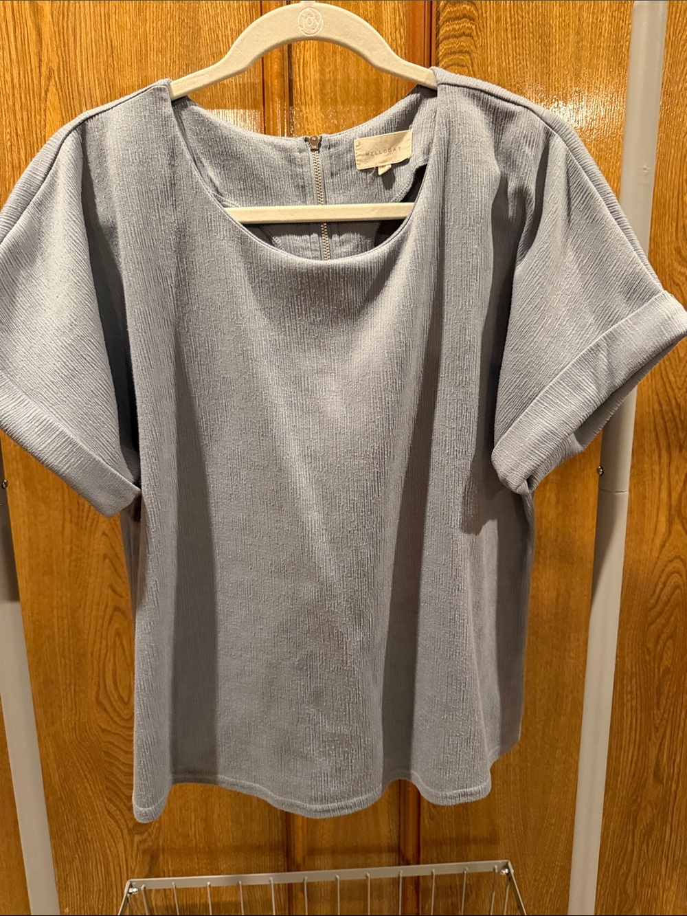 MELLODAY Pale Blue Textured Short Sleeve Blouse